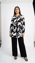 Women's Black & White  Shirt and Wide-Leg Trouser Co-ord Set