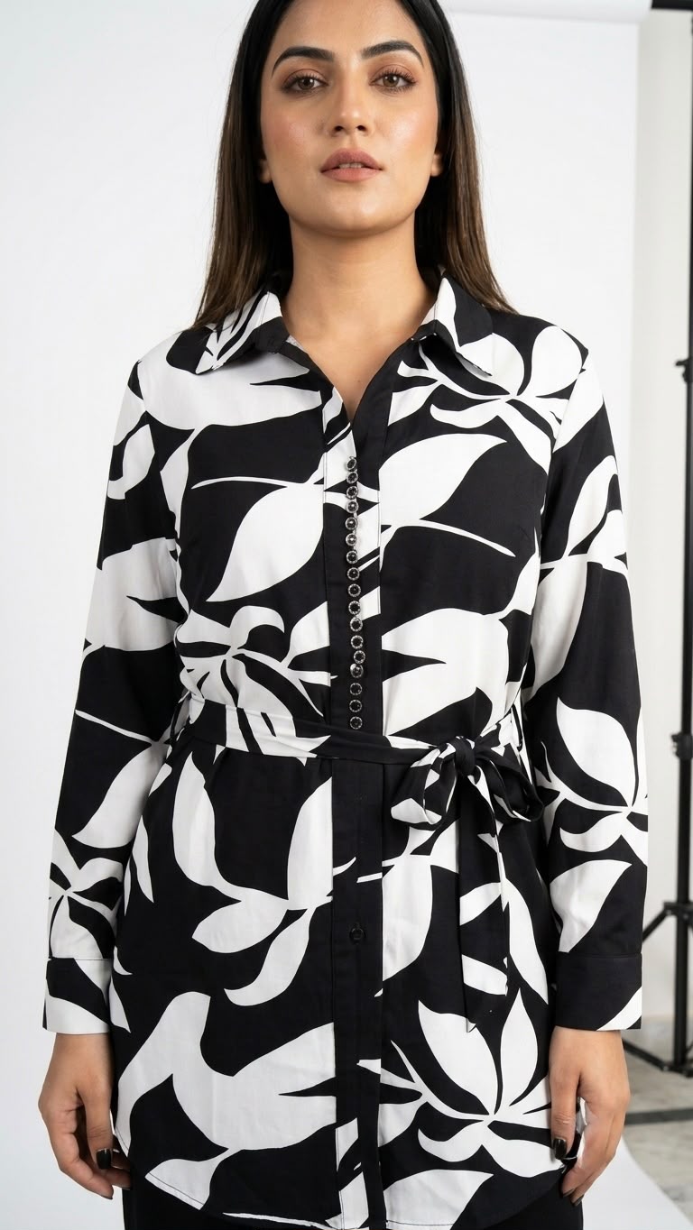 Women's Black & White  Shirt and Wide-Leg Trouser Co-ord Set